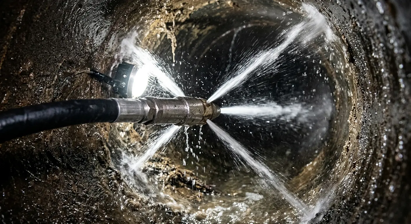 High-pressure hydro jetting nozzle cleaning sewer pipe for Storm Drain Cleaning in Felida